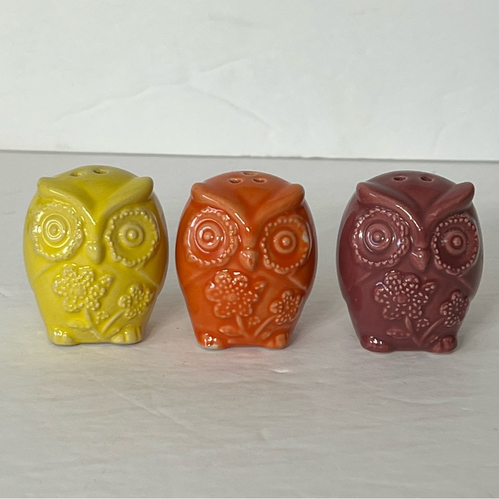 Ceramic Owl 1 Salt and 2 Pepper Shaker Set Boho CottageCore Mini Animals